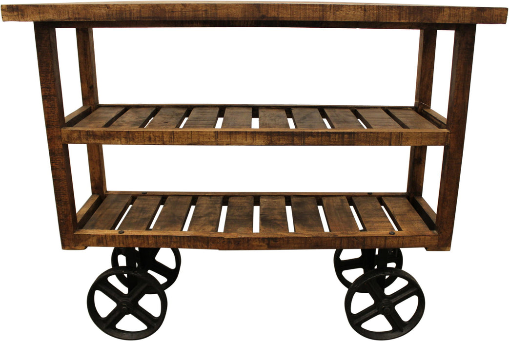 Solid Wood Distressed Wheel Console Table With Storage - Brown And Black