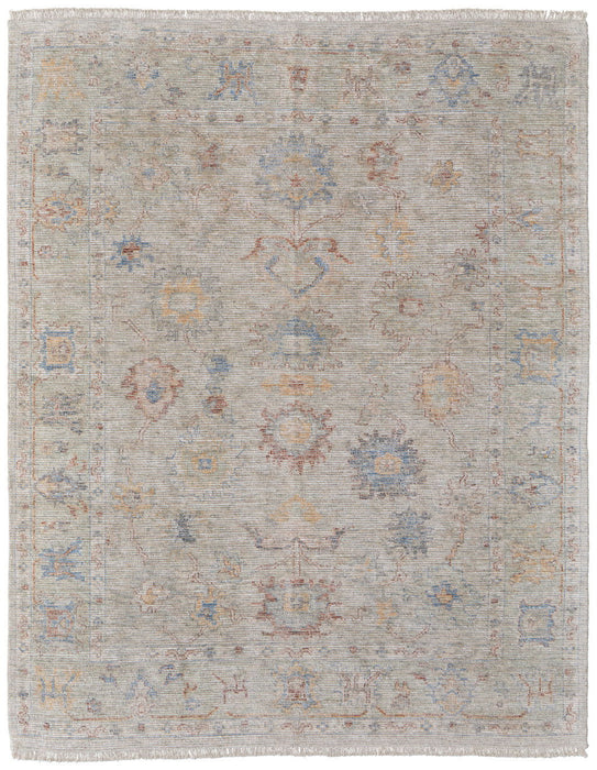 8' X 10' Floral Hand Woven Distressed Area Rug With Fringe - Tan