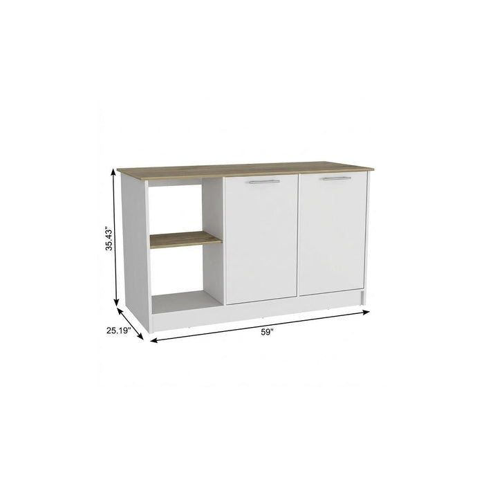 59" Kitchen Island With Storage - Brown / White
