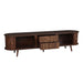 Dark brown Giga 70-inch TV stand with tambour doors and fluted drawers, featuring a sleek modern design.