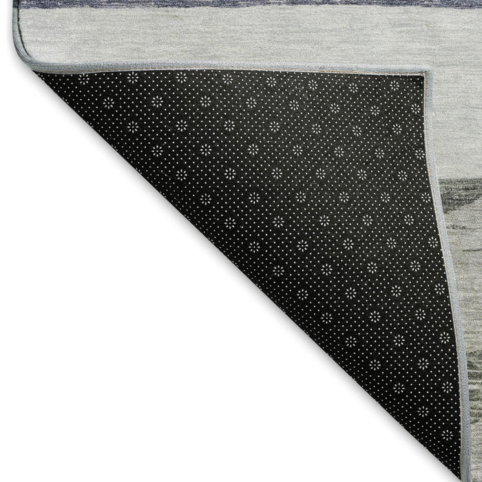 10' X 14' Striped Washable Area Rug With UV Protection (695102) - Denim Blue / Ivory / Gray