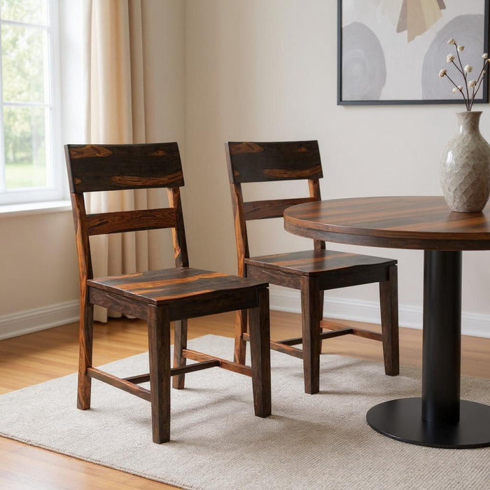 Solid Wood Ladder Back Dining Side Chairs (Set of 2) - Dark Brown