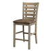Set of two Giga farmhouse rustic grayish brown ladderback dining counter height chairs with distressed solid wood design.