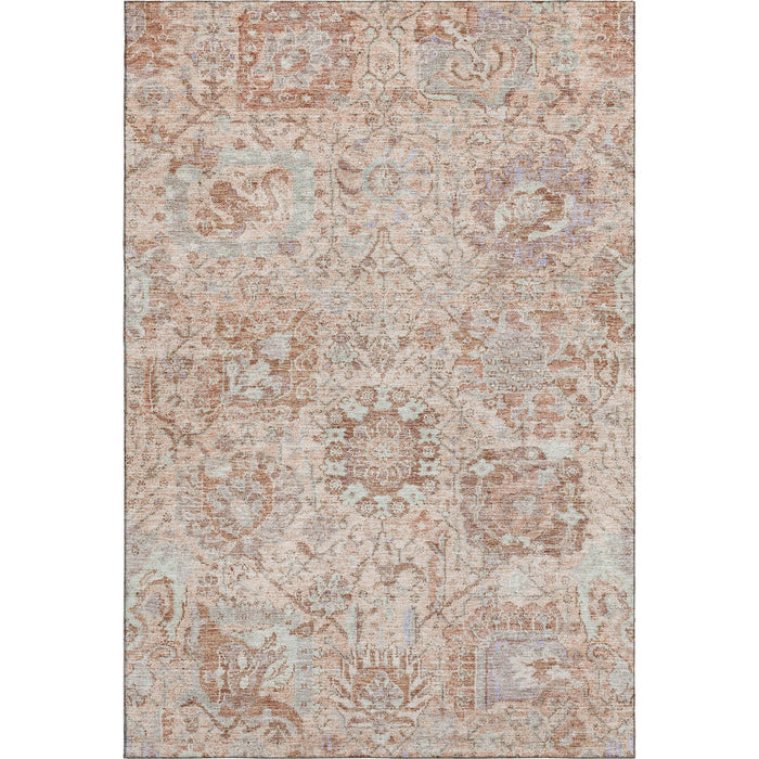 10' X 14' Damask Washable Area Rug With UV Protection (684316) - Coral / Ivory / Rust