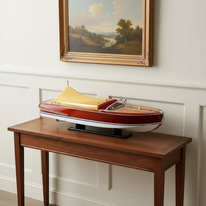 Hand Painted Model Boat Tabletop Sculpture (401941) - Brown