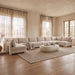Beige Hammond velvet upholstered 8-piece U-shaped sectional sofa by Meridian Furniture, armless design, stationary living room seating