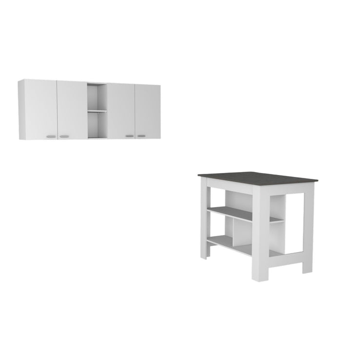 41" Wood Island For Kitchen Set With Storage - Gray / White