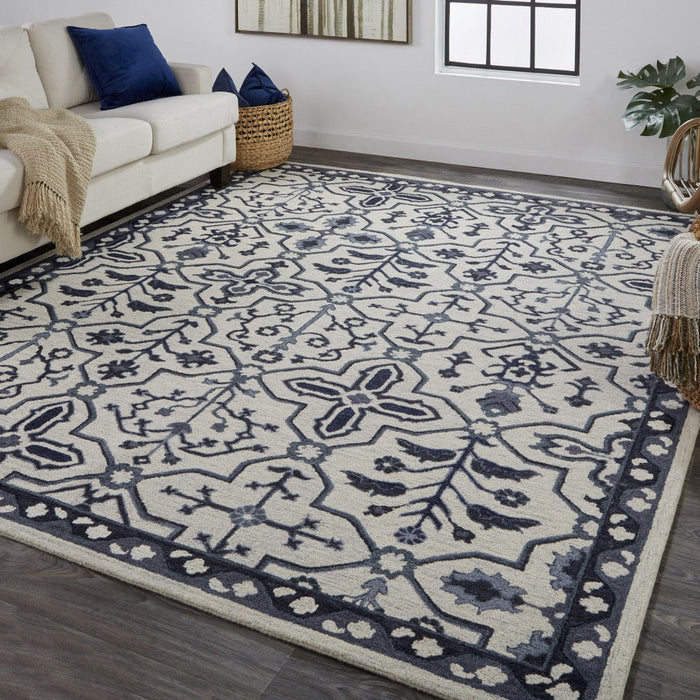 9' x 12' Wool Floral Tufted Handmade Stain Resistant Area Rug - Taupe And Gray