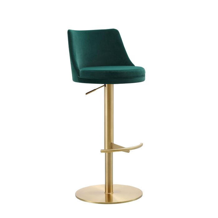 Velvet Low Back Adjustable Height Swivel Bar Chair - Green / Gold