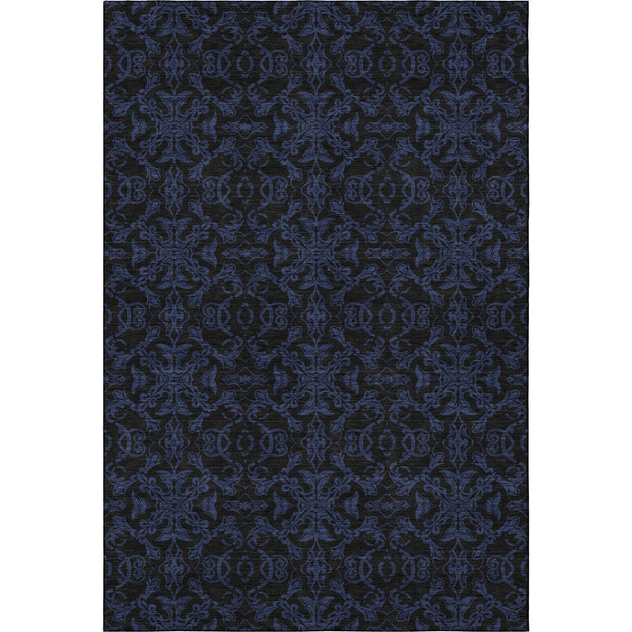 10' X 14' Medallion Washable Area Rug With UV Protection - Blue / Charcoal