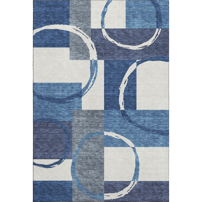 10' X 14' Geometric Washable Area Rug With UV Protection (675060) - Blue / Ivory
