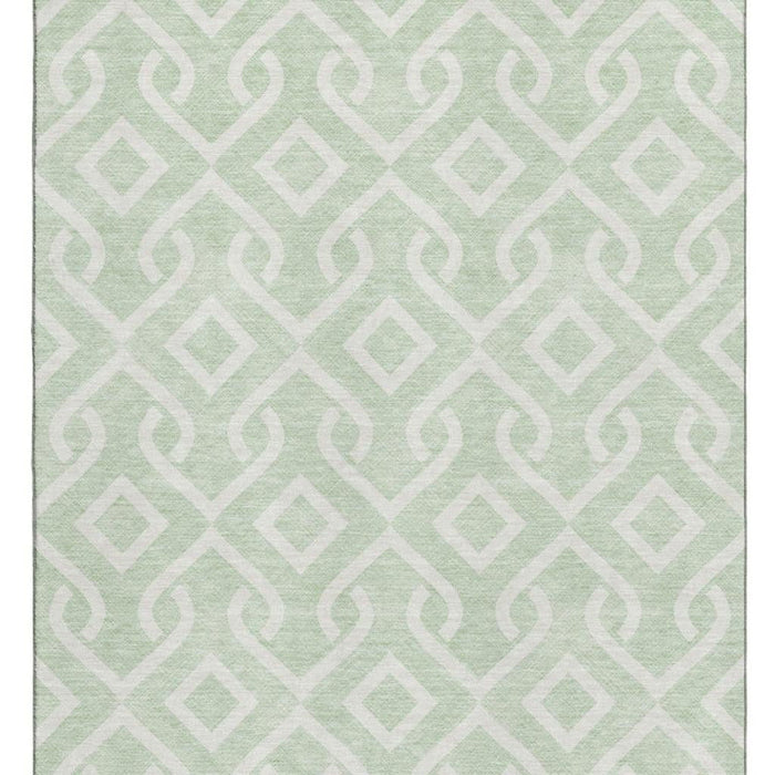 9' X 12' Geometric Washable Area Rug With UV Protection (652532) - Mint Green / Ivory