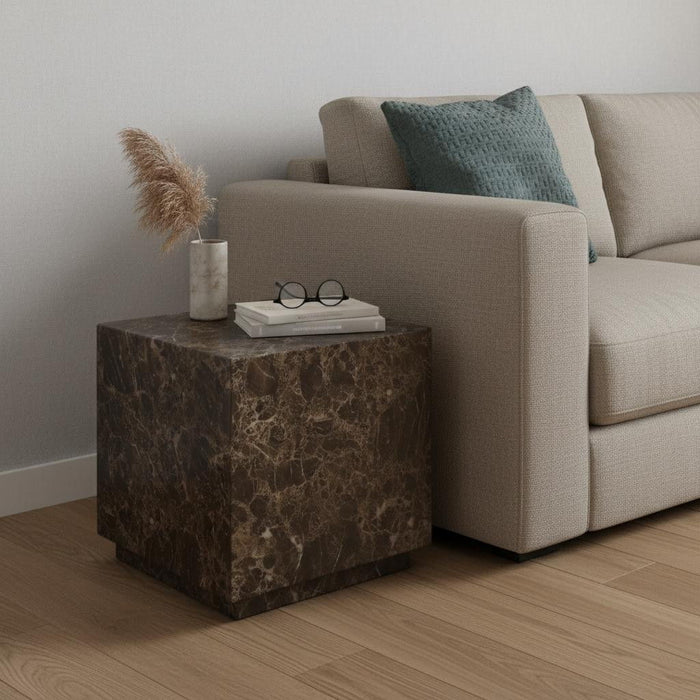 Marble Square Block End Table - Brown