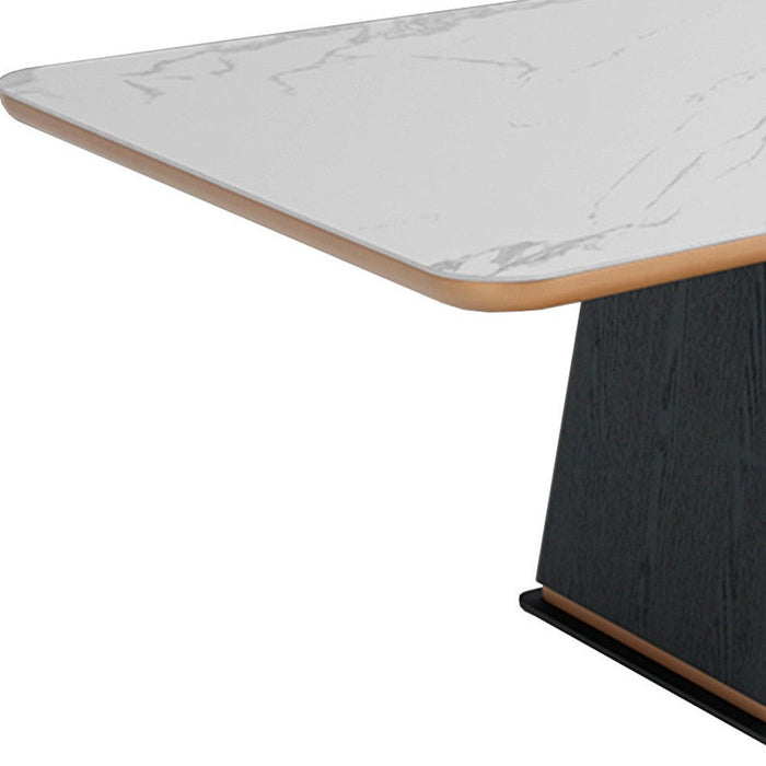 Ceramic Wood Pedestal Base Dining Table - White / Black