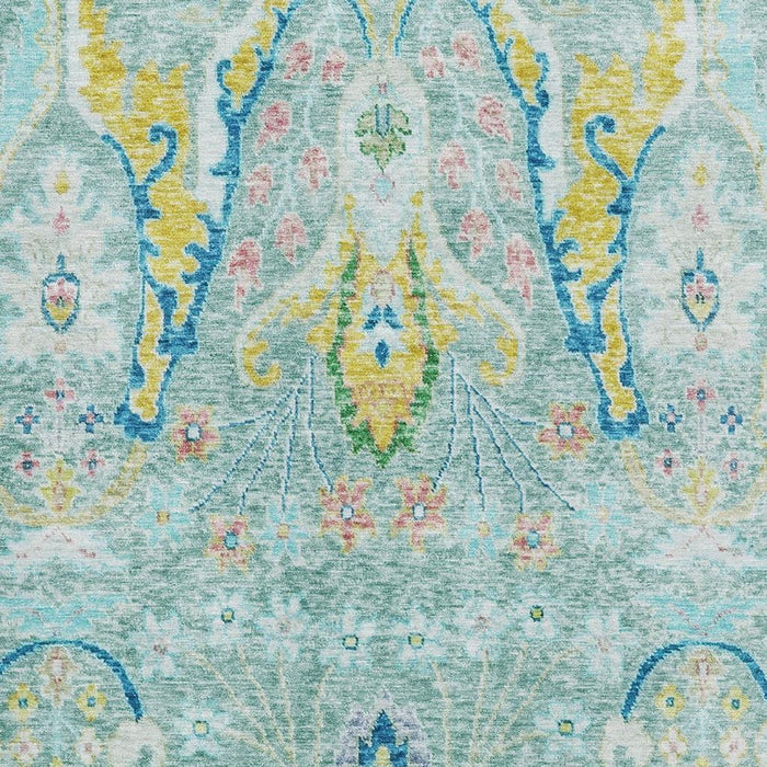 10' X 14' Floral Washable Area Rug With UV Protection (708511) - Teal / Gold / Blue