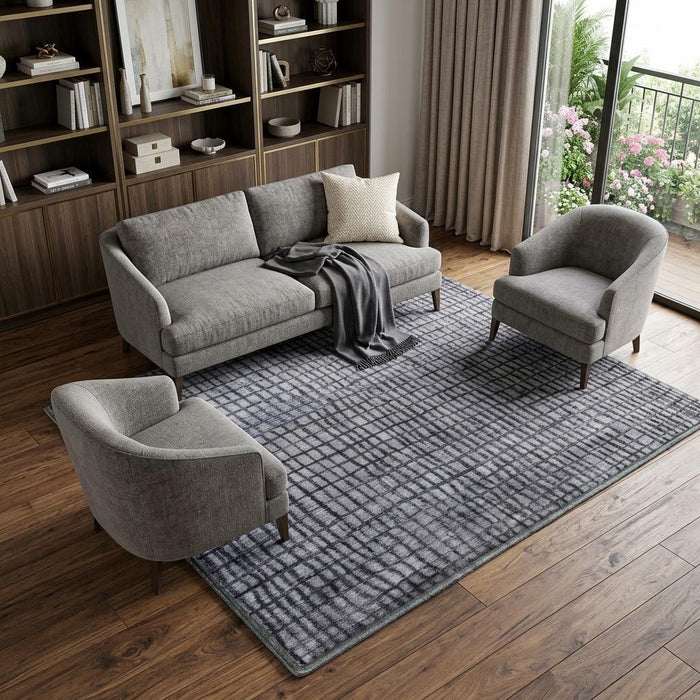 10' X 14' Geometric Washable Area Rug With UV Protection (705029) - Denim Blue / Ivory