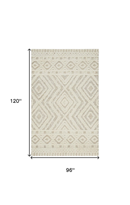 8' x 10' Wool Geometric Tufted Handmade Stain Resistant Area Rug - Ivory And Tan