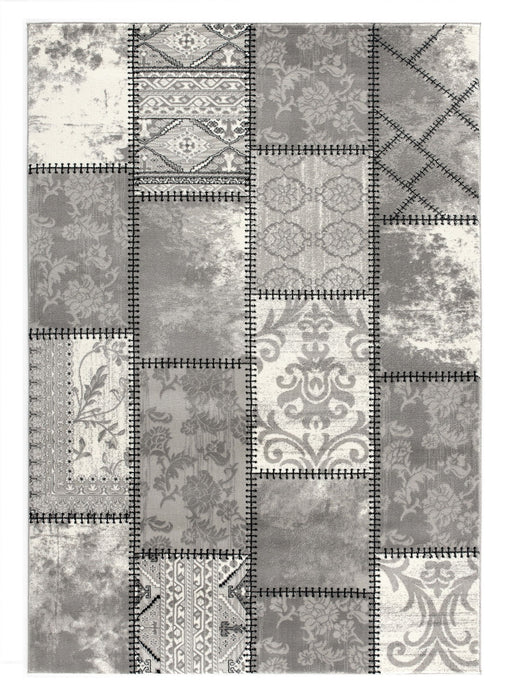 4' X 6' Damask Washable Area Rug (487579) - Gray / Ivory