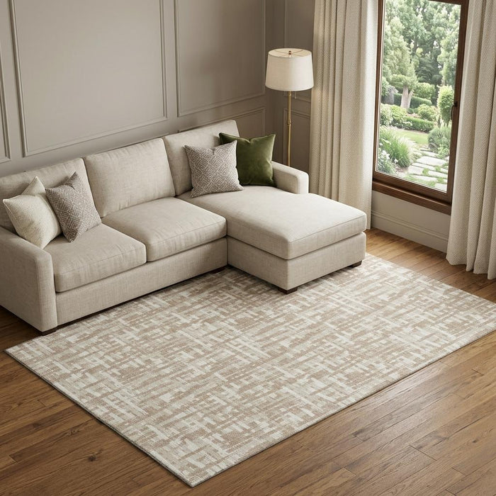 10' X 14' Abstract Geometric Washable Area Rug With UV Protection (683009) - Tan / Beige / Ivory