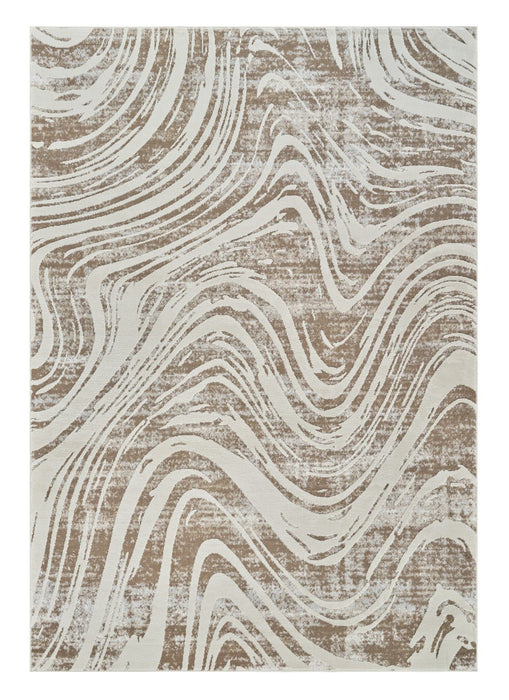 7.9' x 7.9' Modern Abstract Distressed Polypropylene Area Rug - Beige And Brown