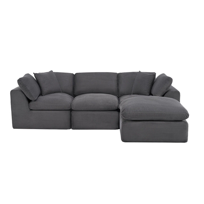 Corduroy Modular Sofa Chaise With Ottoman Toss Pillows (725209) - Dark Gray