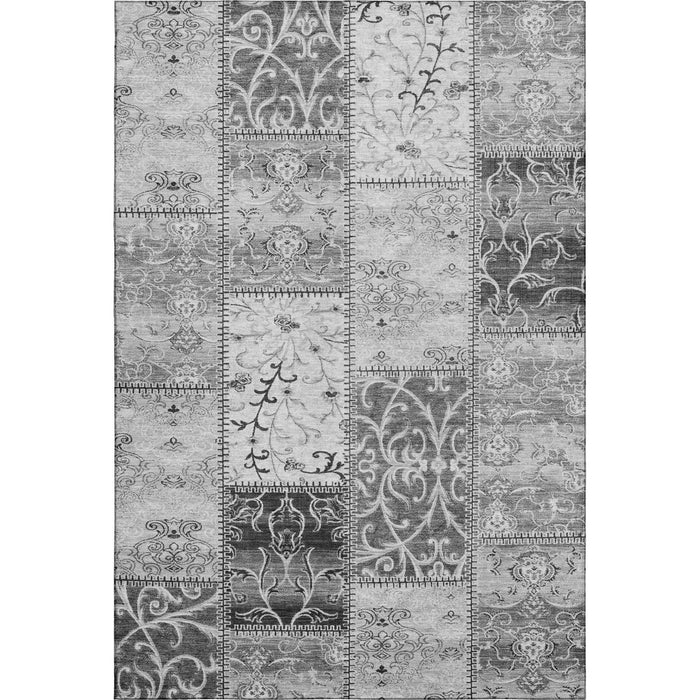 8' X 10' Patchwork Distressed Washable Area Rug With UV Protection (649568) - Gray / Ivory