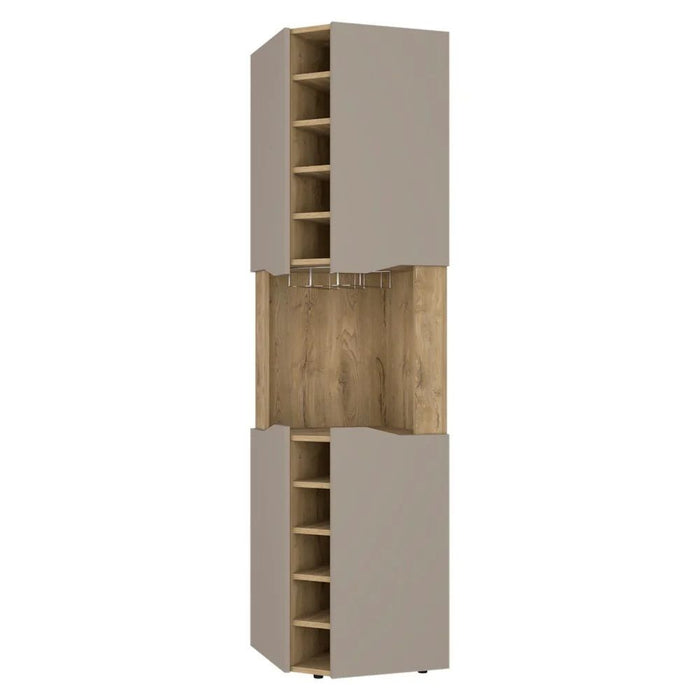 72" Wood Corner Bar Cabinet With Four Doors - Brown And Taupe