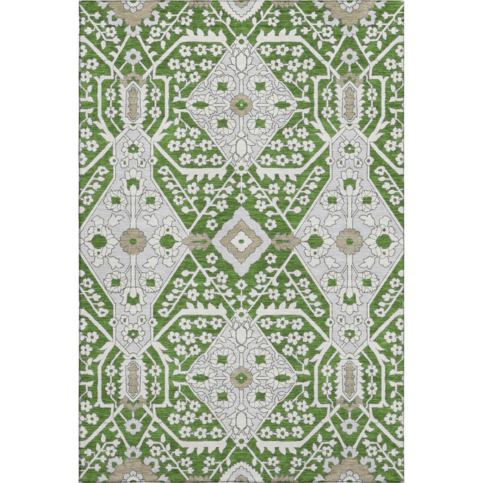 10' X 14' Floral Washable Area Rug With UV Protection (668522) - Green / Ivory / Gray