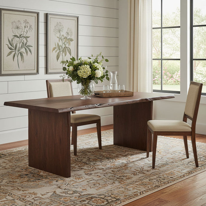 Live Edge Sled Base Wood Dining Table - Brown
