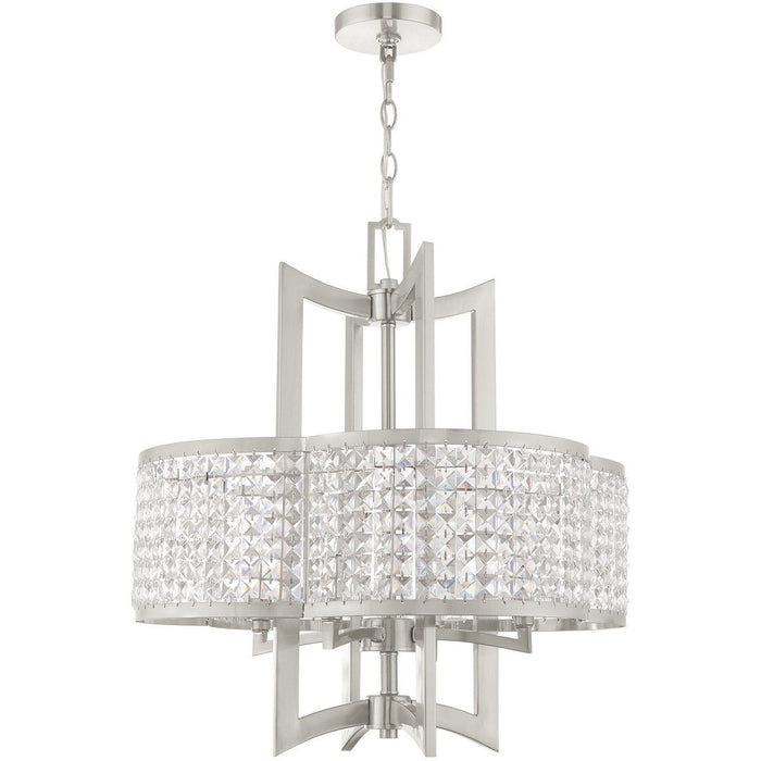 24" Four Light Dimmable Chandelier With Shades - Nickel