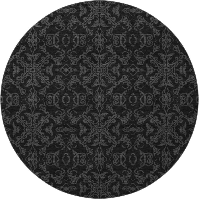 8' Medallion Washable Round Rug With UV Protection - Gray And Charcoal