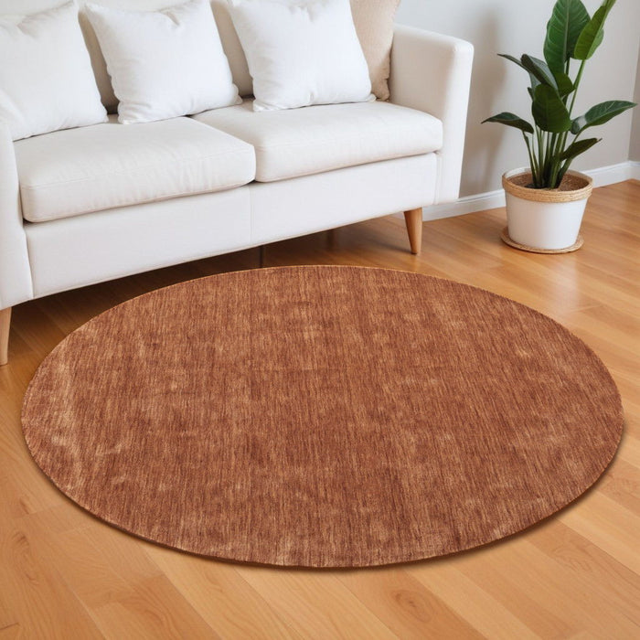 8' Wool Hand Woven Round Rug - Orange