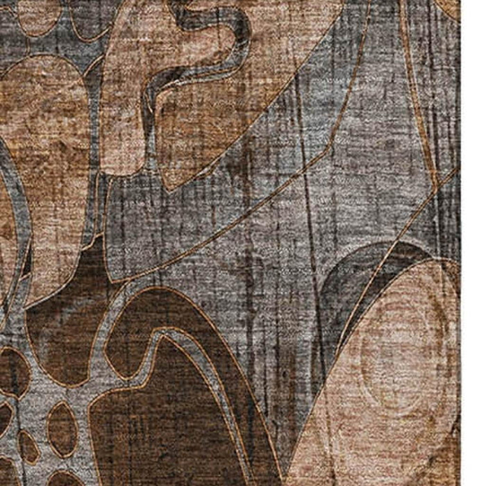 10' X 14' Abstract Distressed Washable Area Rug With UV Protection (648994) - Rust / Gray
