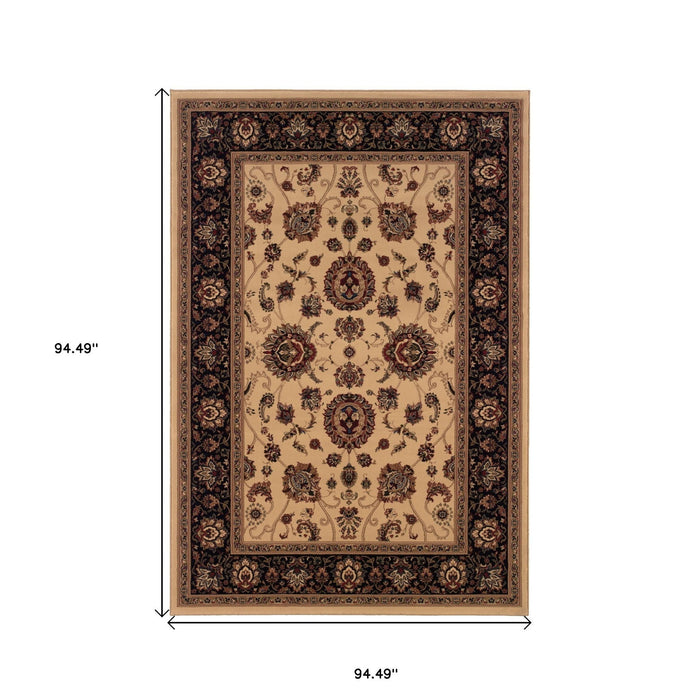 8' Oriental Square Rug - Ivory And Black