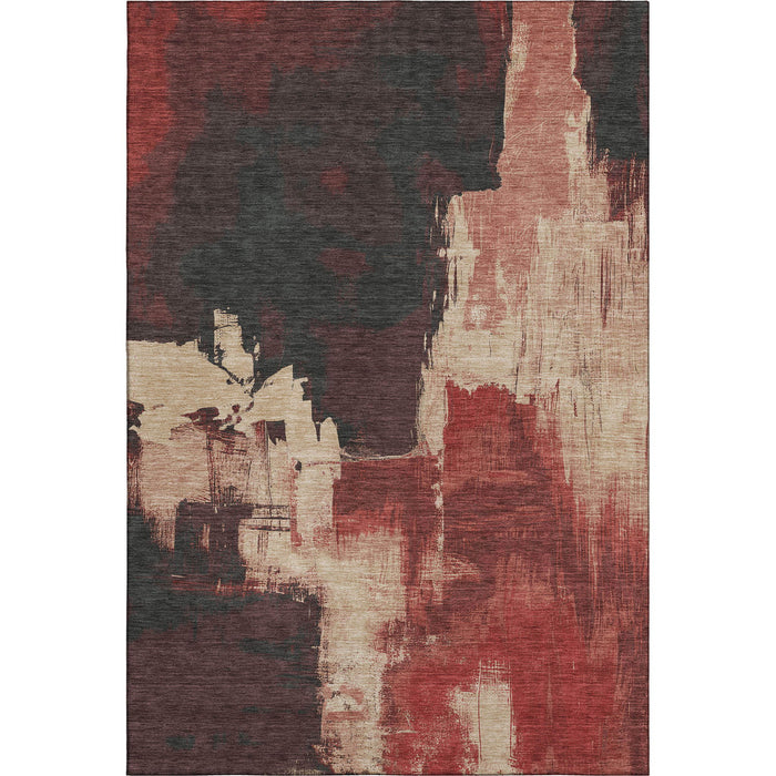10' X 14' Abstract Washable Area Rug With UV Protection (693042) - Brick Red / Mauve / Beige