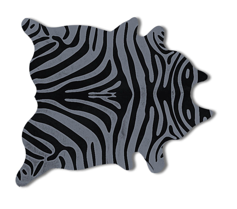 6' x 7' Zebra Print Genuine Cowhide Area Rug - Gray And Black