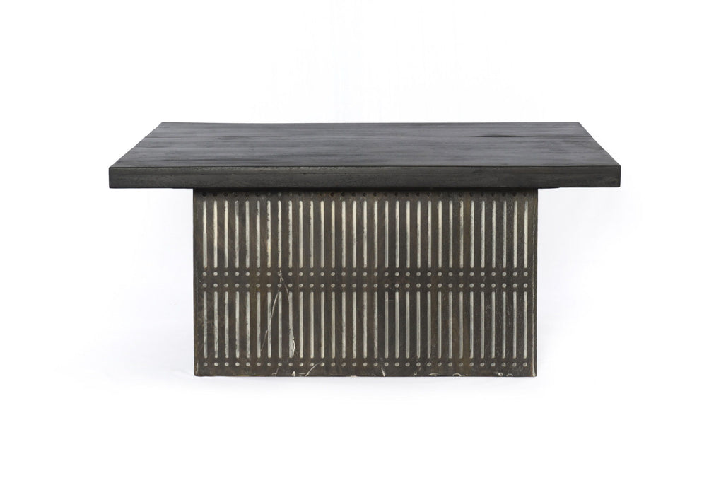 Carved Wood Storage Coffee Table - Rustic Brown