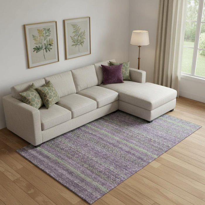 10' X 14' Striped Washable Area Rug With UV Protection (718067) - Purple / Green