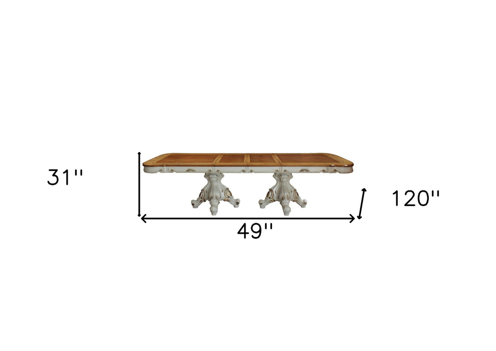49" Solid Wood Double Pedestal Base Dining Table - Brown / White