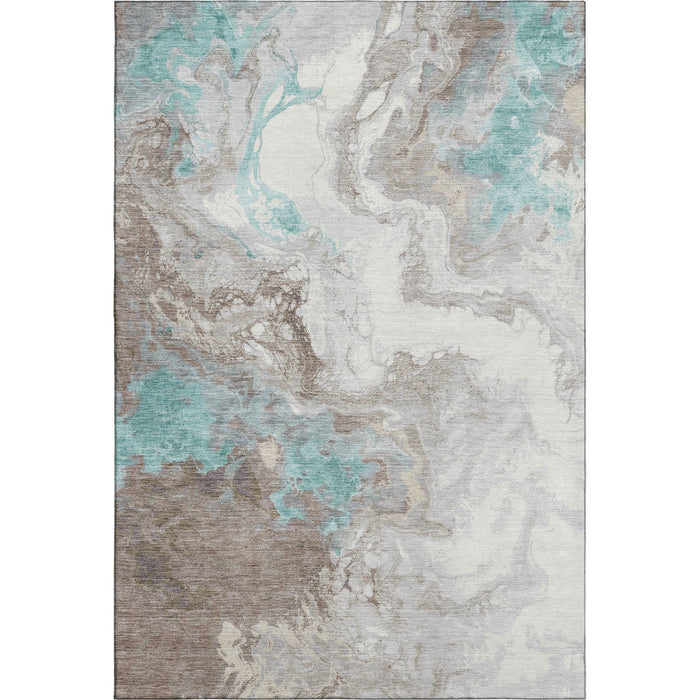 10' X 14' Abstract Washable Area Rug With UV Protection (705437) - Teal / Taupe / Ivory