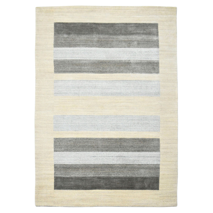 5' X 8' Wool Striped Hand Woven Area Rug - Ivory And Gray