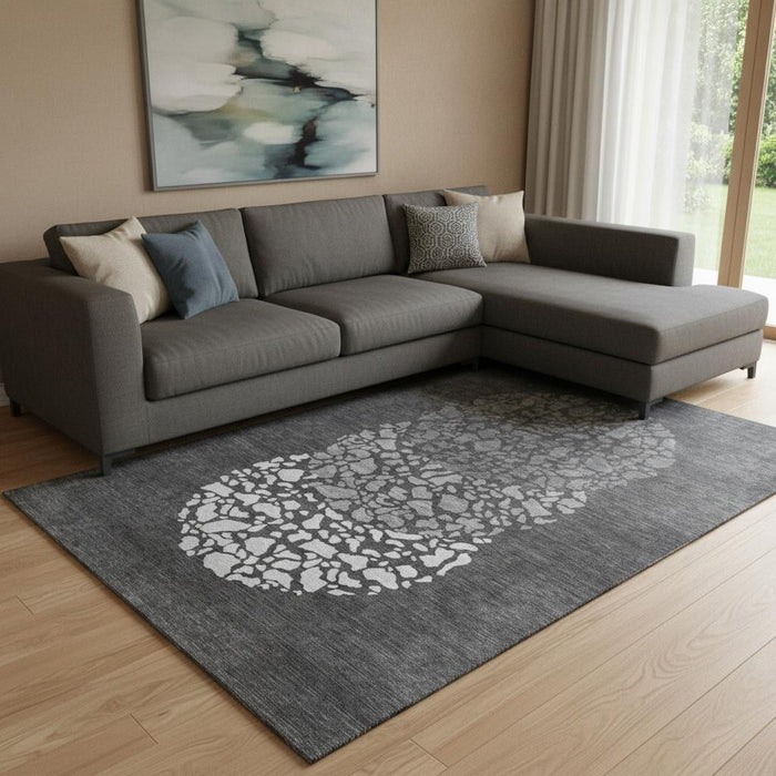 10' X 14' Abstract Washable Area Rug With UV Protection (653572) - Charcoal / Ivory