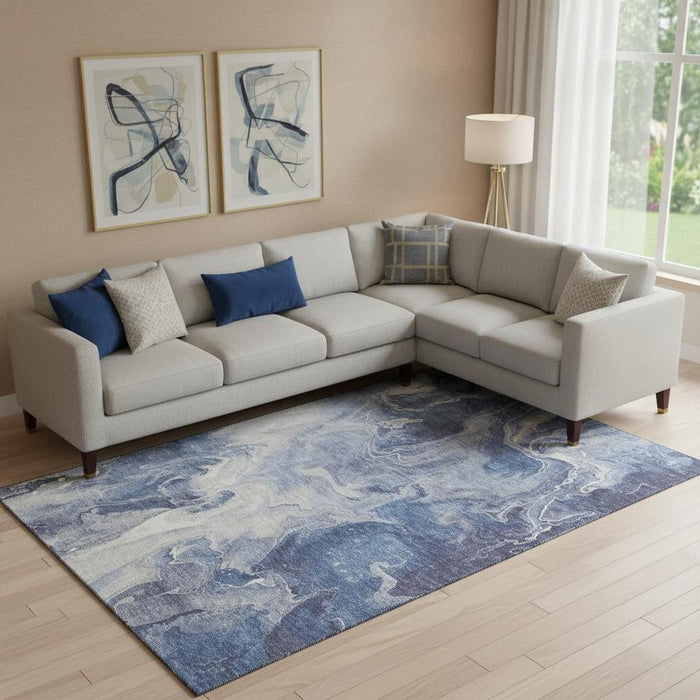 10' X 14' Abstract Washable Area Rug With UV Protection (697218) - Blue / Ivory