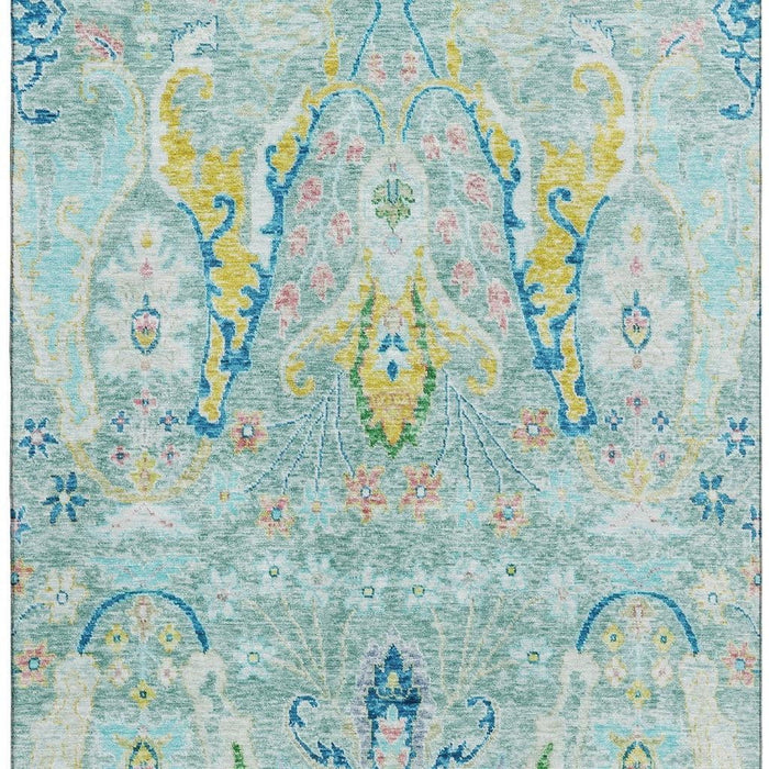 10' X 14' Floral Washable Area Rug With UV Protection (708511) - Teal / Gold / Blue