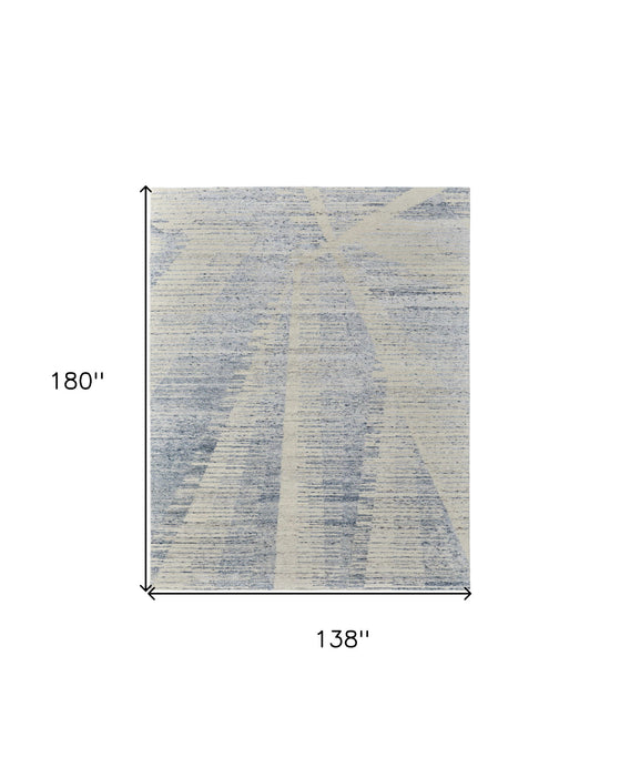 11.5' x 15' Abstract Hand Knotted Worn Faded Area Rug - Ivory And Blue