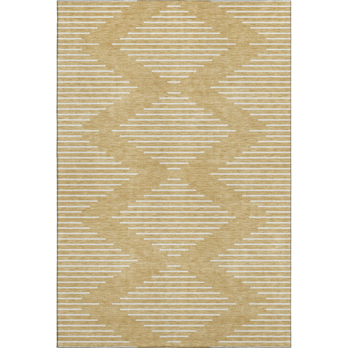 10' X 14' Geometric Washable Area Rug With UV Protection (679732) - Gold / Ivory