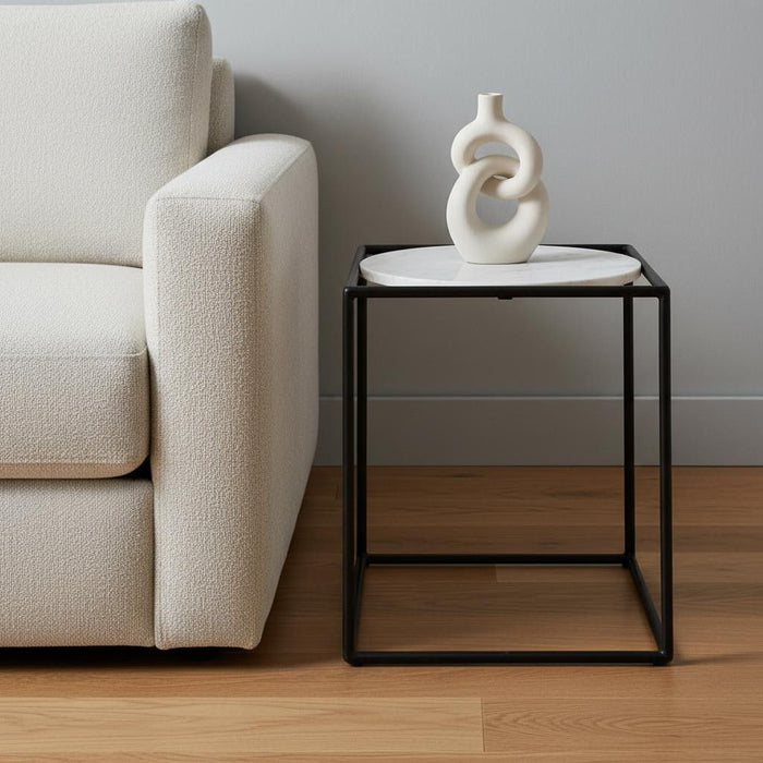 22" Marble Round End Table - Black
