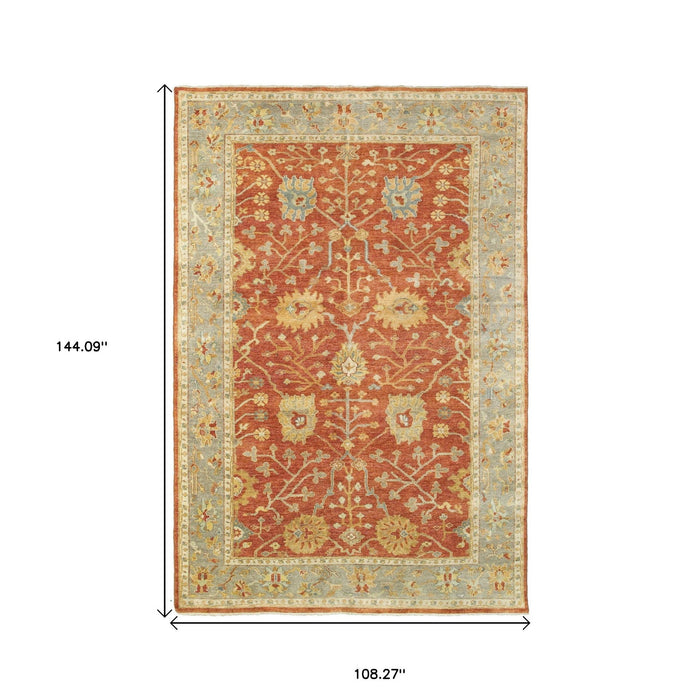 9' X 12' Wool Oriental Hand Knotted Area Rug - Red And Gray