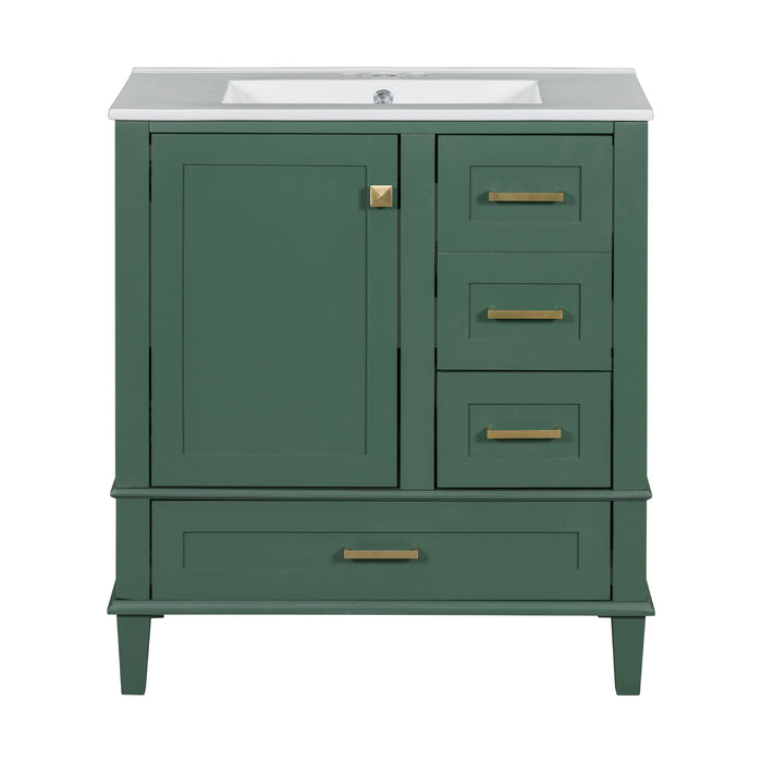 Modern Giga bathroom vanity with solid wood frame, sink combo, soft-close door, and three drawers, ideal for stylish bathroom storage.