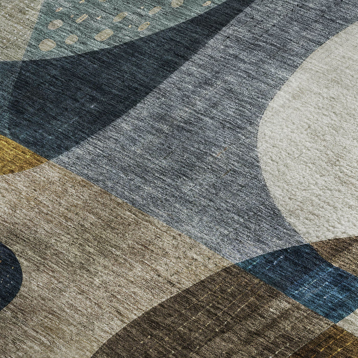10' X 14' Abstract Geometric Washable Area Rug With UV Protection (685270) - Blue / Gold / Beige